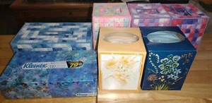 Lot of 3 Vintage Classic Kleenex And Posh Puffs Tissues Boxes And Bonus Covers - Picture 1 of 13
