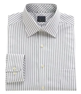 Neu Chaps Herren Oberhemd Classic Fit Bügelfrei Weiß Grau Streifen Langarm - Bild 1 von 2