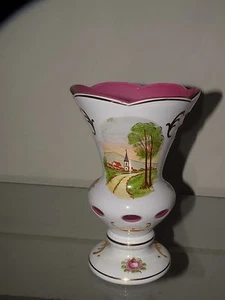 VASO VINTAGE BOHEMIEN Germania CUSTODIA arte VETRO DIPINTO A MANO paesaggio scene etichetta - Foto 1 di 1