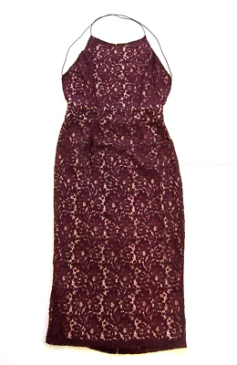 Nuevo con etiquetas Vestido de Fiesta Soprano Ciruela Desnudo Encaje Espalda Abierta Correa de Espagueti Midi Pequeño Foto 1 de 4