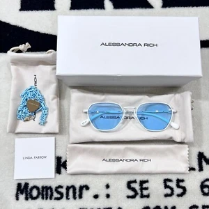 Alessandra Rich Linda Farrow Heart White Chain Blue Rectangular Lens Sunglasses - Picture 1 of 9