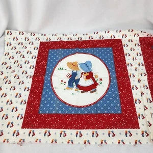 VINTAGE Fabric Pillow Pattern Amish Girl Boy CRANSTON PRINT Red White Blue 14" - Picture 1 of 8