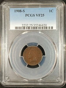 1908-S Indian Head Cent PCGS VF25 2232.25/35246420 Exquisite Coin Rare - Picture 1 of 10