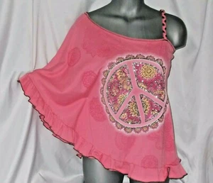 Girls Size Large (12 1/2) Top Pink Brown Yellow Peace Sign Knit Works - Picture 1 of 2