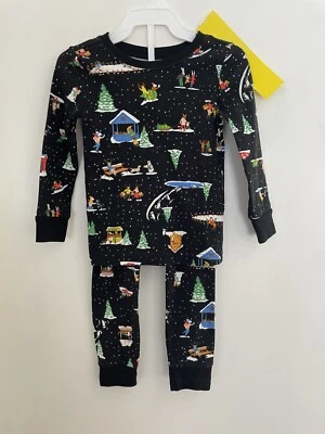 Antiguo conjunto de pijamas azul marino niño niña 2 piezas vacaciones Navidad 100 % algodón negro 2T Foto 1 de 4