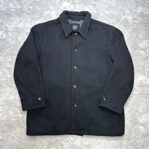 Vintage GAP Wool Blend Coat Black Sherpa Lined Jacket Men’s L Classic 90s Style - Picture 1 of 11