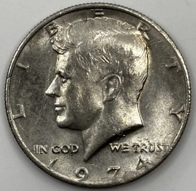 1974 P Kennedy Half Dollar Error Struck Through Grease Weak Date and State Of - Image 1 of 4