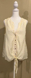 Blusa para mujer Maeve Anthropologie blanca amarilla a rayas con botones al frente 12 usada en excelente estado - Imagen 1 de 6