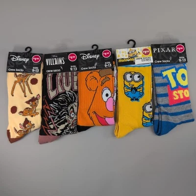 Lote de 5 Calcetines Personajes Crew Disney Pixar Minions Bambi Toy Story Hombres 9-13 Foto 1 de 4