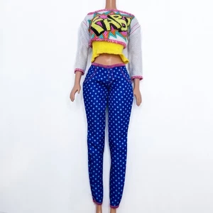 Fashionistas BLT18 Barbie Puppe blau gepunktet Hose fabelhaft weiß Top  - Bild 1 von 6