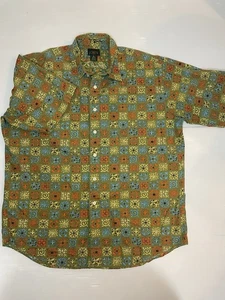 Vintage J Crew Oarsman Mosaic Tile Print Button Up Shirt Large Cotton 90s Casual - Picture 1 of 9