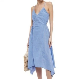 Joie Dress SMALL Wrap Sun Hi Low Sleeveless Cotton Striped Side Tie Blue NEW - Picture 1 of 6