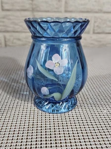 Vintage Fenton handbemalte Vase signiert von C Griffitts, blau mit Blumen - Bild 1 von 8