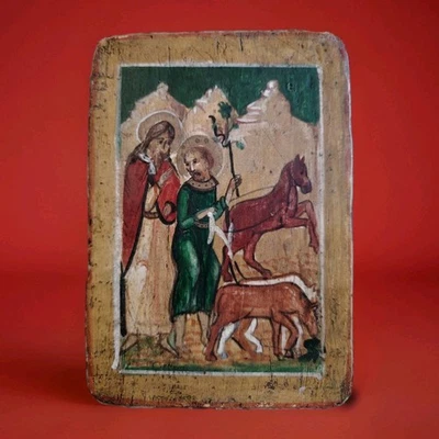 Ancienne icône russe sur bois « entrée Jésus à Jérusalem » - XIXe siècle - Photo 1/4