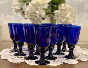 LIBBEY GLASS CO. Cobalt Blue Flare Hand Blown Water Goblet Set Of 11 - Picture 1 of 7