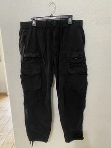 Schwarze Cargohose Herren Kith Baumwolle Kordelzug Taschen Größe L - Bild 1 von 9