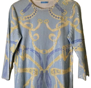 J. McLaughlin Corali Pailletten Top Shirt Small Blau Reitsport Country Club Luxus - Bild 1 von 12