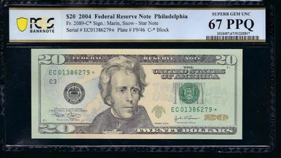 AC $20 2004 Philadelphia *star* PCGS 67 PPQ EC-* Fr 2089-C* - Image 1 of 2