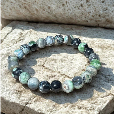 Natural Green Black Agate Stone Beaded Bracelet 8MM Stretchy Crystal Jewelry - Изображение 1 из 4