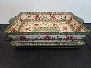 Temp-tations Ovenware By Tara Lasagna Dish LID & BASKET 762229 Xmas Poinsettia! - Picture 1 of 18
