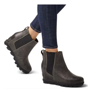 Sorel Joan Of Arctic Boots Gray Chelsea Wedge Waterproof Leather Womens Size 6.5 - Picture 1 of 9