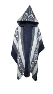 Peruvian 100% Wool Hooded Poncho Cape One Size - Picture 1 of 13