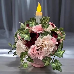 Christmas Timer Candle Centerpiece Flower Arrangement Roses, Carnations, Ivy - Picture 1 of 5
