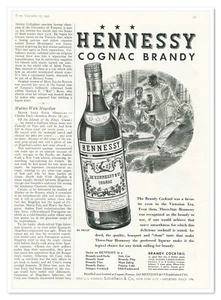 Anuncio impreso Hennessy coñac brandy cóctel receta 1937 anuncio de 3/4 páginas - Imagen 1 de 4
