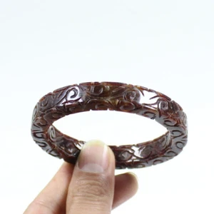 61mm Chinese Hand-carved Red Brown Jadeite Jade Gems Bangle Bracelet j7807 - Picture 1 of 10