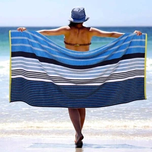 Mira Striped Cotton Large Oversized Highly Absorbent Quick Dry Soft Beach Towel - Picture 1 of 17