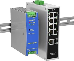 Industrial 8-Port Full Gigabit POE+Switch W/DIN-Rail Power Supply 120W 2G Uplink - Picture 1 of 9