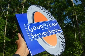 OLD STYLE GOODYEAR SERVICE STATION TIRE DICUT FLANGE THICK STEEL SIGN USA MADE! - Picture 1 of 9