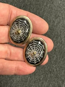 Gemelos de tela de araña vintage tono plateado negros para hombre Halloween novedad - Imagen 1 de 2