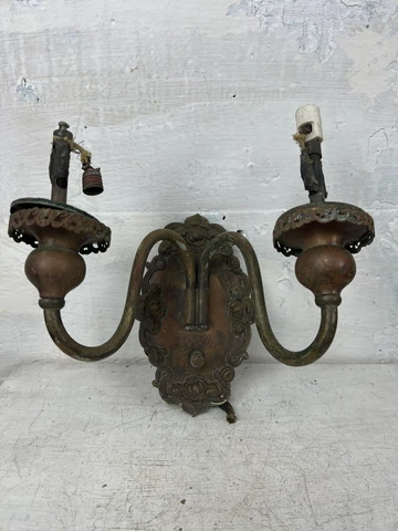 Shield Back Wall Sconce 2 Arm Antique Lighting Deco Ornate Brass Salvage Cover