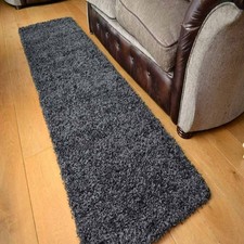 Dark Grey Shaggy Hall Hallway Carpet Runner Rug Thick Pile Non Slip 60x220 cm
