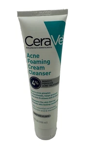 CeraVe Acne Foaming Cream Cleanser Acne Treatment Wash with 4% Benzoyl Peroxide - Picture 1 of 4