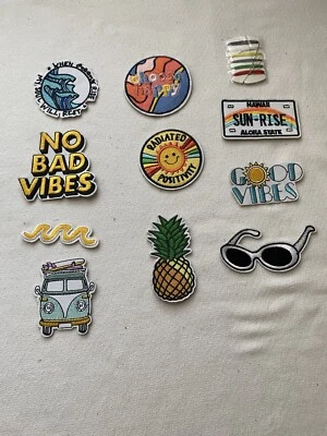 10 PCS Retro Iron on Patches Clothing Sewing Kit VW Choose Happy Hawaii Sun-Rise - Image 1 of 4