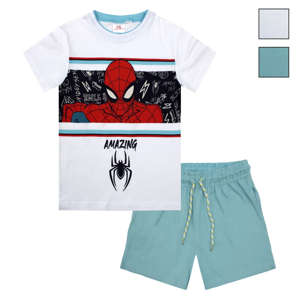Completo bambino Marvel Spiderman t-shirt e pantaloncino in cotone stampato 6779 - Immagine 1 di 1