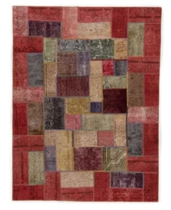 Patchwork Handgeknüpfter Perserteppich 232x180 cm-Orient,Carpet,Rug,Vintage,Rot - Picture 1 of 8