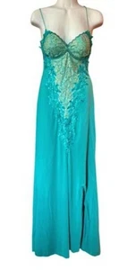 Nina Austin Turquoise Blue Lace Beaded Cut Out Ruffle Back Dress Size 4 $249 - Picture 1 of 2