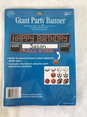 Giant Party Banner Happy Birthday Sports All-Star Scoreboard Baseball Soccer - Image 1 of 2