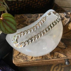 Sterling Silver Faceted Italian Pave Flat Curb Bracelet Unisex - Picture 1 of 7