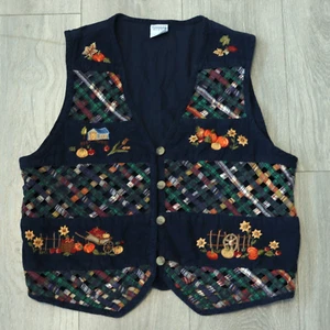 Vintage Cascade Blues Womens L Blue Fall Harvest Thanksgiving Lattice Vest - Picture 1 of 19