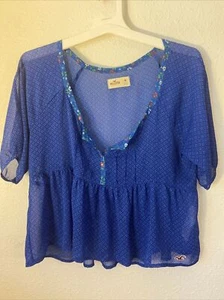 Hollister Bluse Größe M blau geblümt V-Ausschnitt transparent - Bild 1 von 6