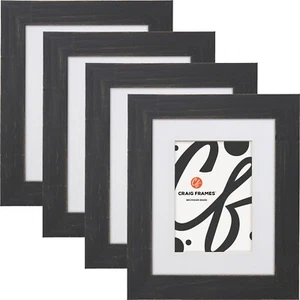 Jasper, 1.25" Wide Rustic Charcoal Black Picture Frame With Mat, 4-Pack - Picture 1 of 8