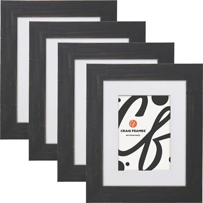 Jasper, 1.25" Wide Rustic Charcoal Black Picture Frame With Mat, 4-Pack - Image 1 of 4