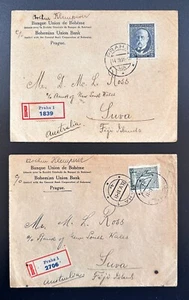 FIJI 1931 PRECIOSO PAR DE CUBIERTAS REGISTRADAS CHECOSLOVAQUIA A SUVA, LLEGADA CDS'S - Imagen 1 de 2