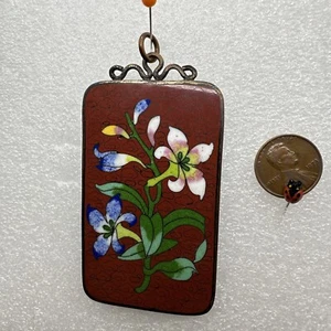 Vintage Cloisonne Emaille Blume Anhänger rot grün blau groß - E12 - Bild 1 von 10