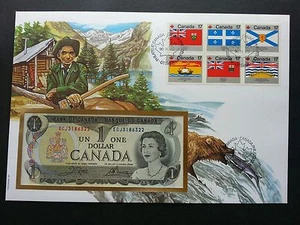 Canada Flags 1990 Bear Fish Mountain River FDC (banknote cover) *rare - Picture 1 of 7