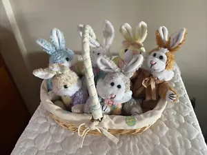 VTG 1999 Chrisha Playful 6 Bunny Rabbit Plush in Wicker Basket “Rare Find” - Picture 1 of 8